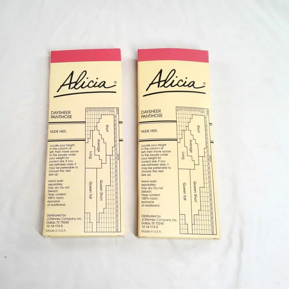 Vintage Alicia Daysheer Pantyhose Lot of 2 Long Bone Reinforced Toe USA